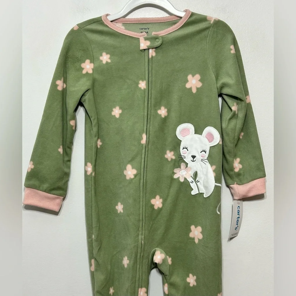 New! Carters Set of 2 Zip Up Footed Sleeper Pajamas Little Girls Size 4T